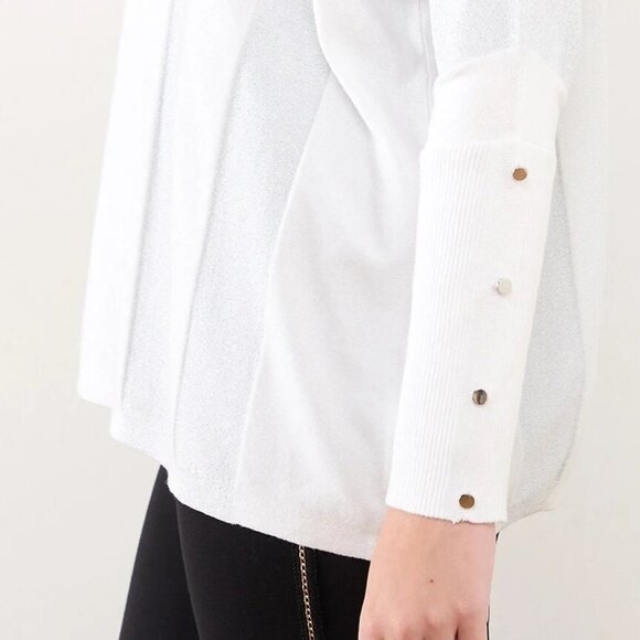 Shimmer Turtleneck Sweater in White and Shimmer Accents - Picture 5 of 5